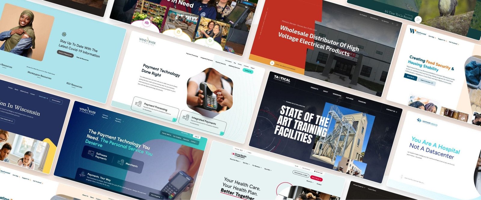 Collage of website designs crafted by Volts Consulting