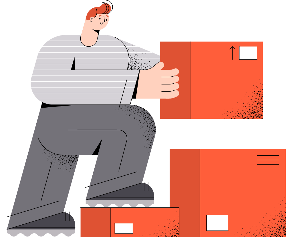 Illustration of a person carefully stacking parcels, representing services built to scale a business